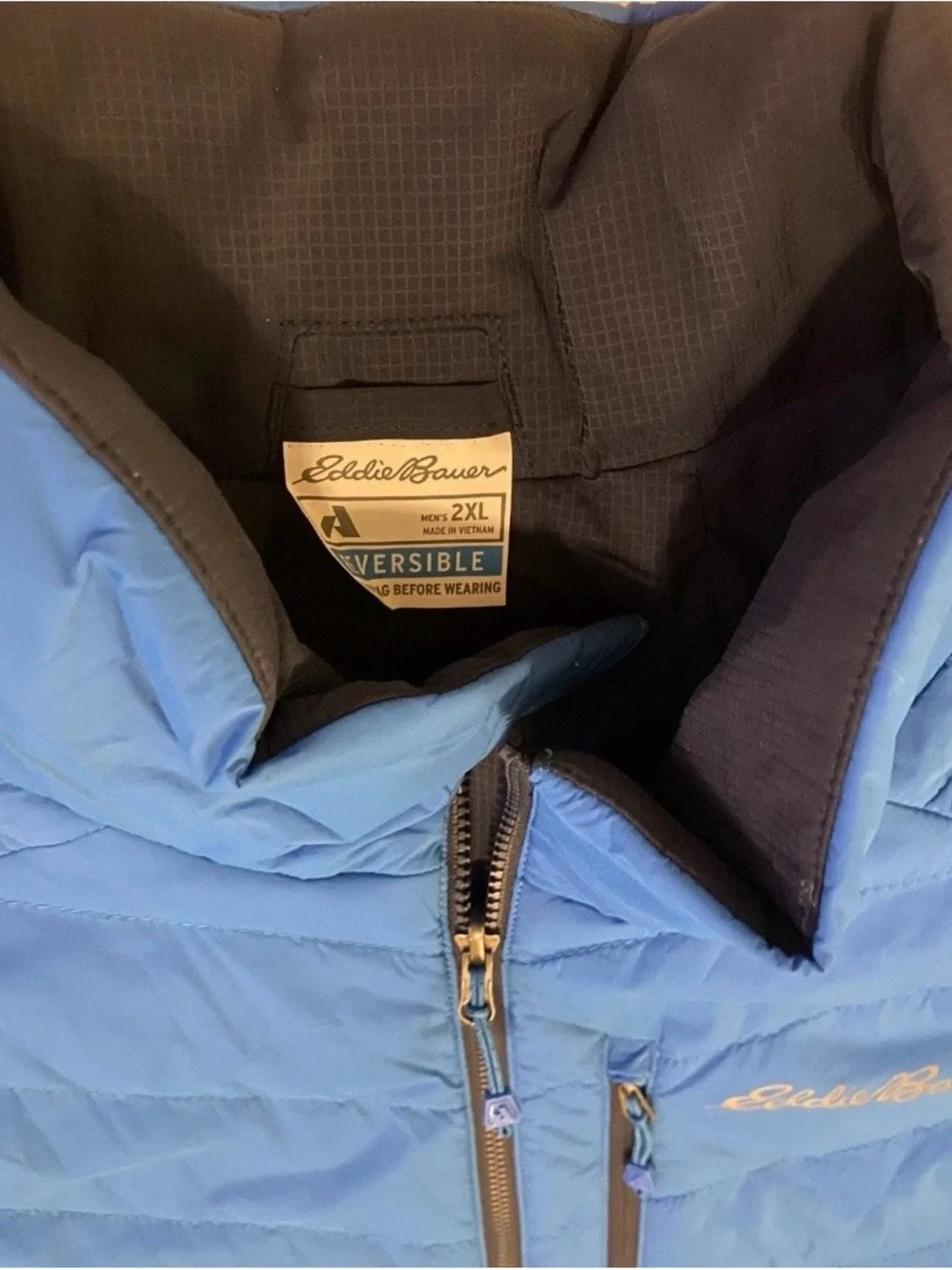 Eddie Bauer First Ascent Jacket Mens 2XL Blue Reversible Puffer Full Zip Outdoor